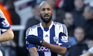 Nicolas Anelka makes the gesture that has mired West Bromwich Albion in controversy.