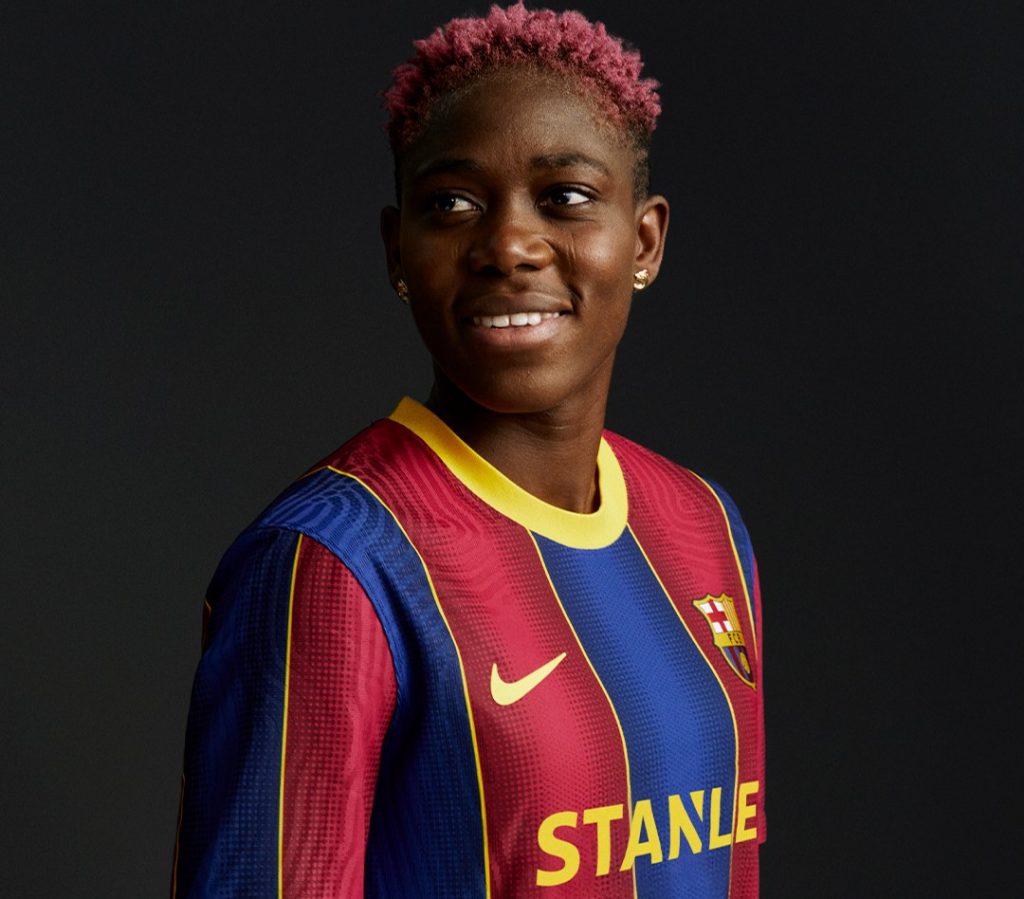 Asisat Oshoala Shows Off With Barcelona 2020 21 Home Kit