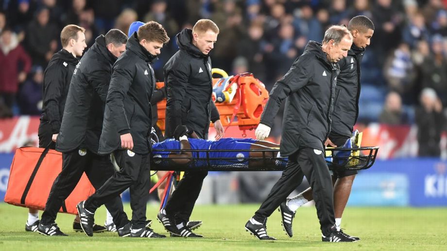 Daniel Amartey being stretched off the field during Leicester City's 1-1 draw to West Ham on October 30, 2018.