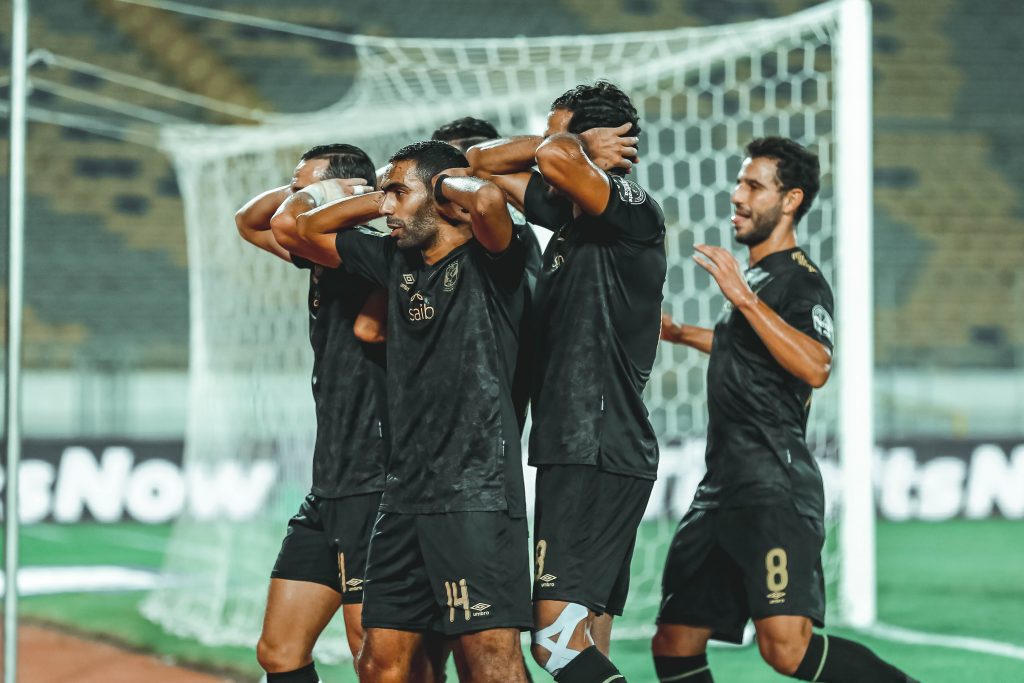 Pitso Mosimane's players celebrating a goal against Wydad Athletic Club.