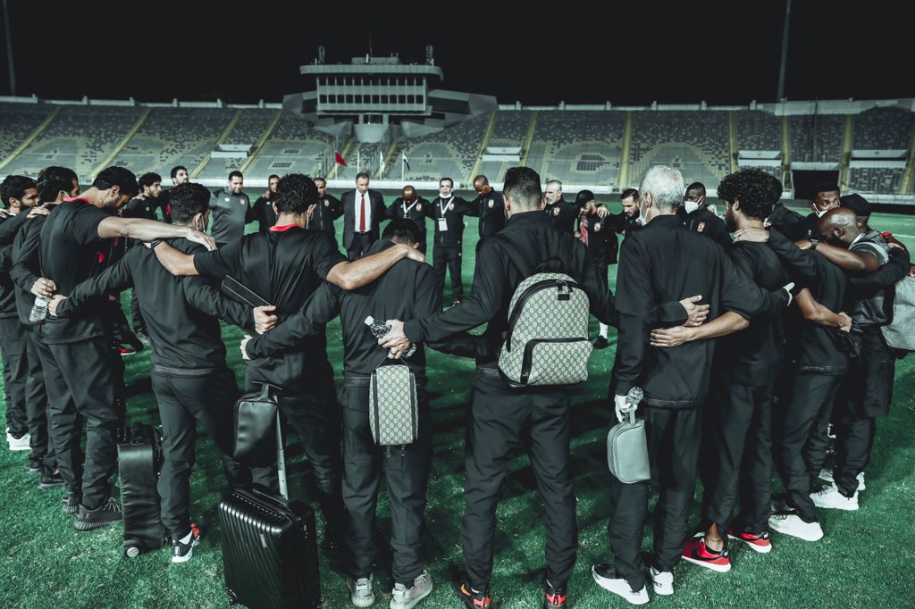 Pitso Mosimane and Al Ahly squad before second leg game against Wydad. Credits : Al Ahly