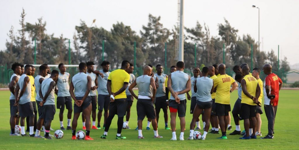 Black Stars squad in Tuesday's training session ahead of Mali clash on Friday. Credit GFA.