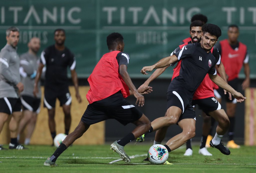 Qatar players in training ahead of their friendly against Ghana's Black Stars. Credits / QFA