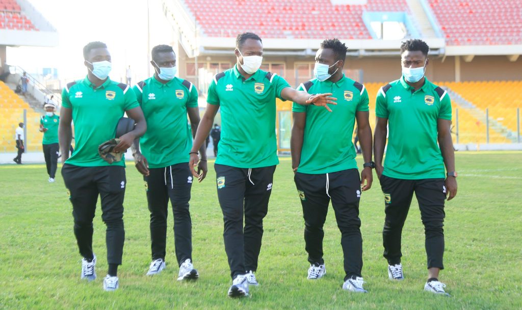 Asante Kotoko players ahead of their game against Eleven Wonders in Ghana Premier League.