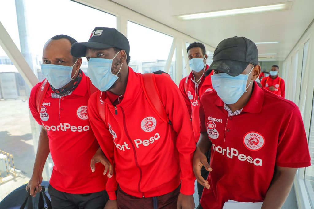 Simba SC players at their arrival in Abuja.