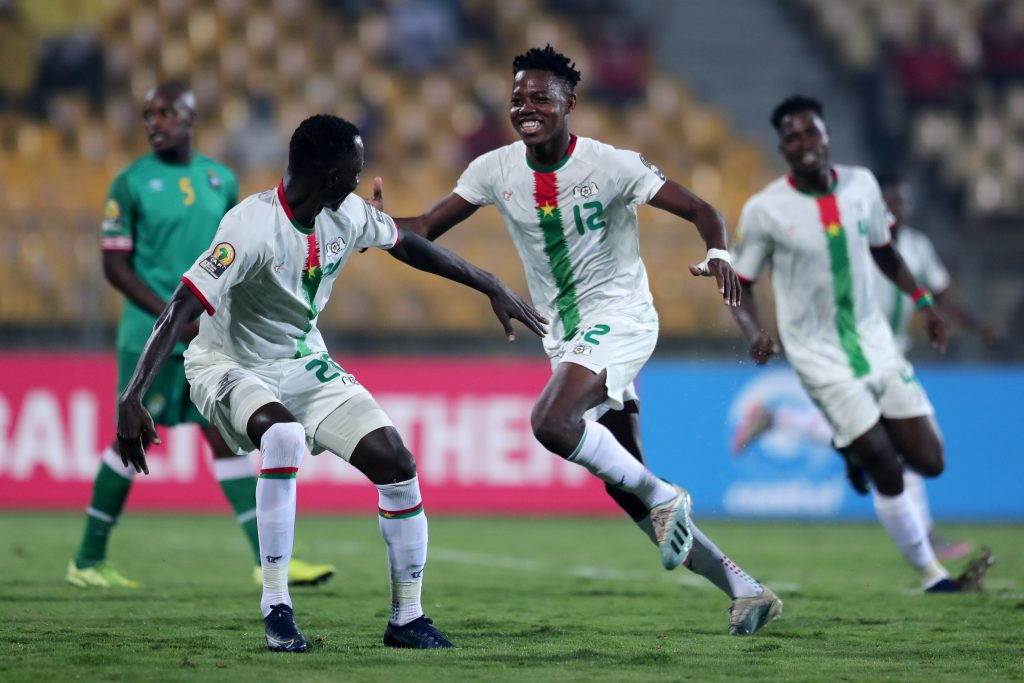 Burkina Faso celebrating against  Zimbabwe.