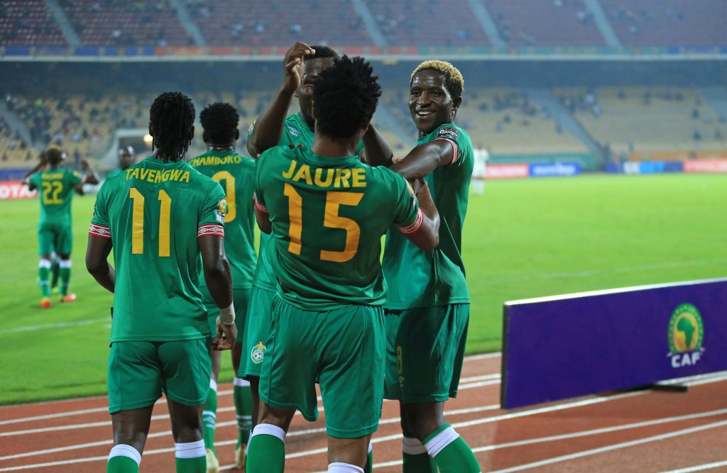 Zimbabwe celebrating Partson Jaure's equalizer.