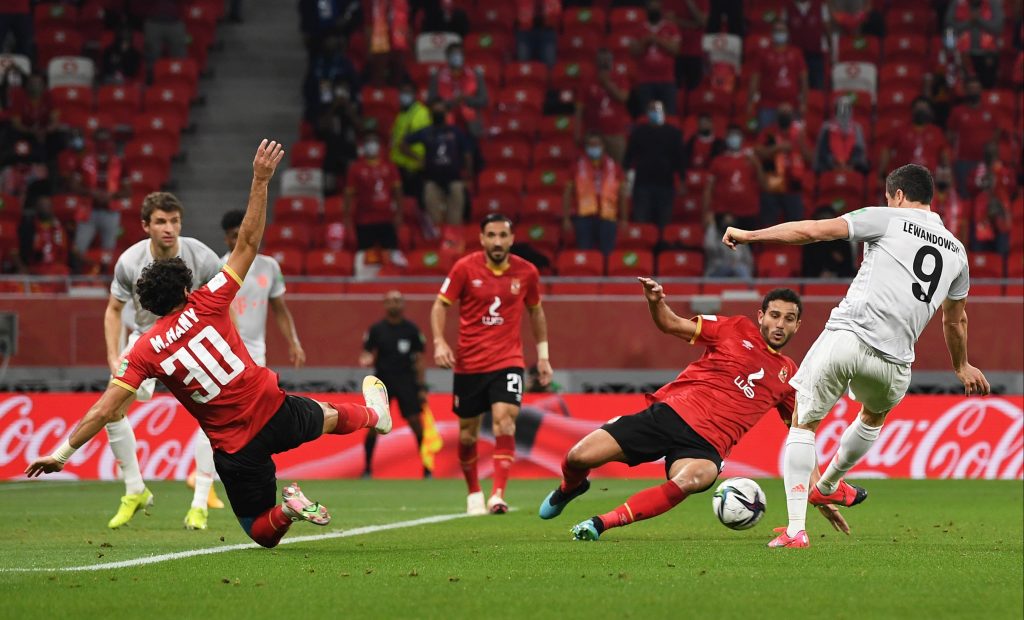 Robert Lewandowski scoring against Al Ahly.