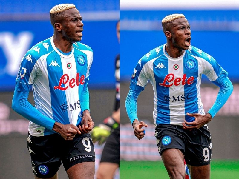 Victor Osimhen reacts after Napoli's victory over Sampdoria