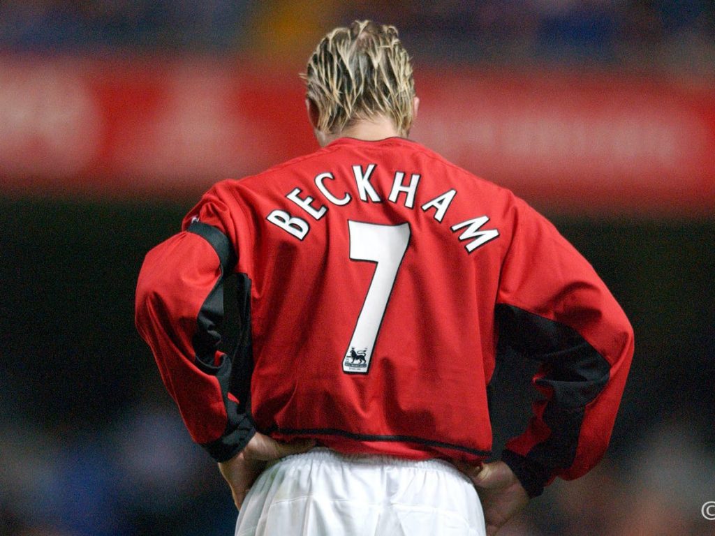 David Beckham with Manchester United outfit.