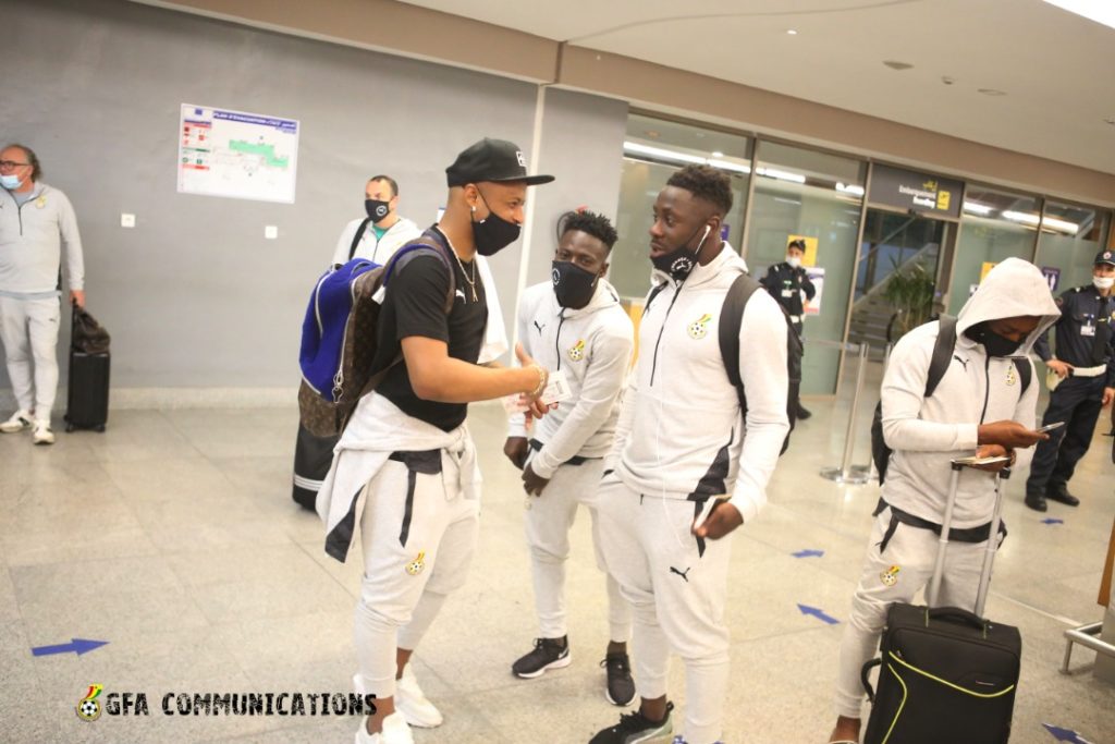 Andre Ayew and teammates at their arrival in Accra. ©GFA Communications