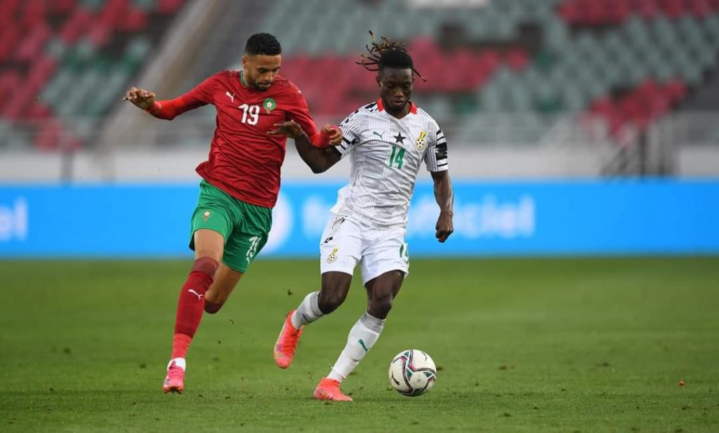 Gideon Mensah with Black Stars outfit playing against Morocco.