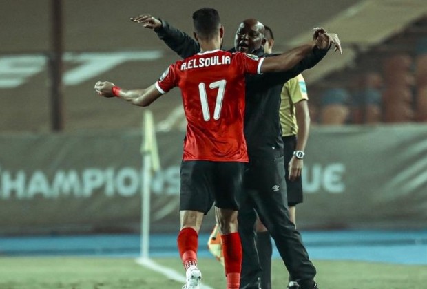 Pitso Mosimane hugging his midfielder Mar El Soulia.