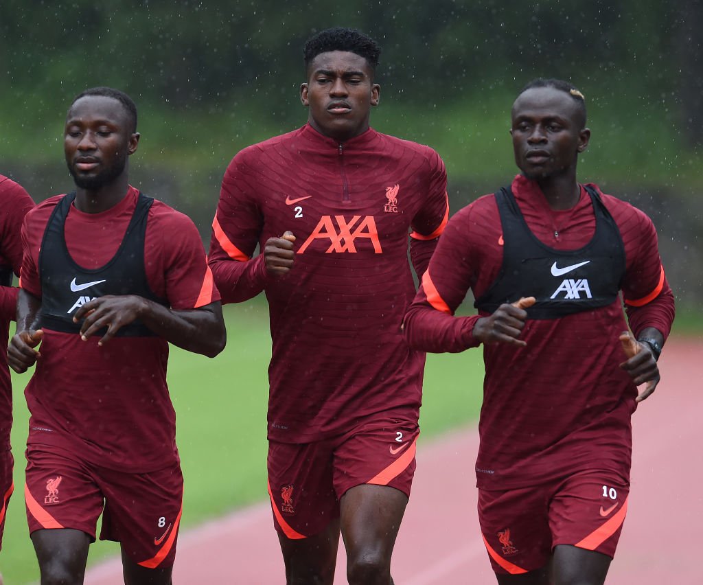 Taiwo Awoniyi with Naby Keita (left) and Sadio Mane during Liverpool's preseason.