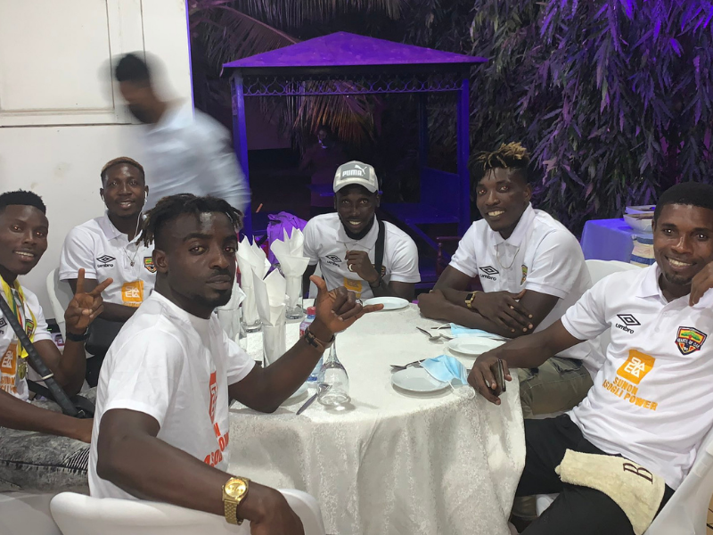 Hearts of Oak players and Bord gathered to celebrate their the double on Monday.