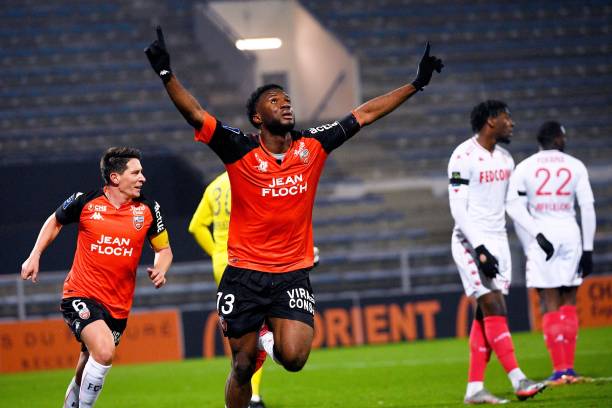 Terem Moffi celebrating his goal vs Monaco.