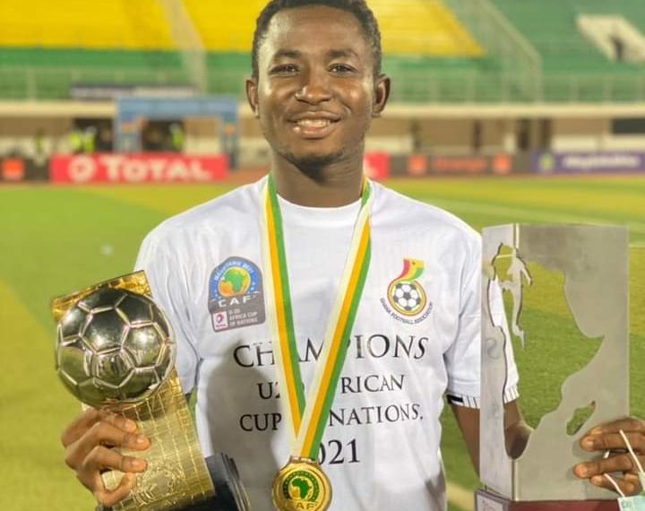 Percious Boah with his individual awards at AFCON U20.