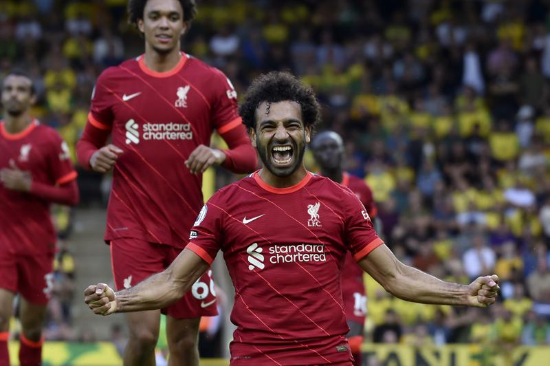 Mo Salah celebrating against Norwich.