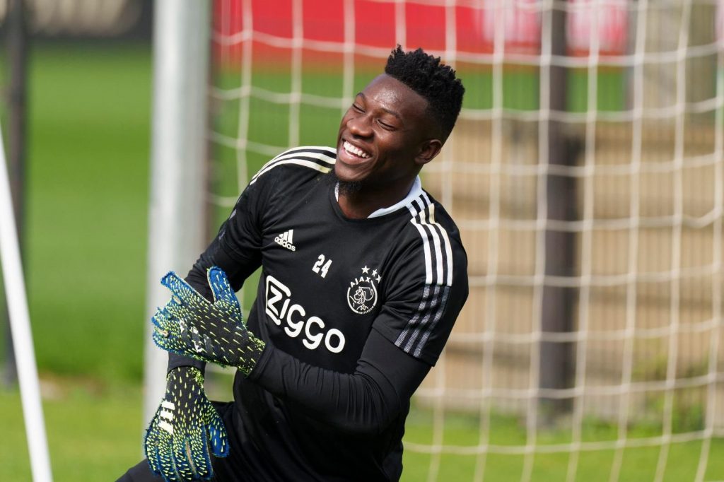 André Onana during his first training session on September 6 after his UEFA ban.