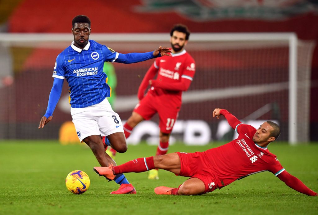 Yves Bissouma in action vs Liverpool.