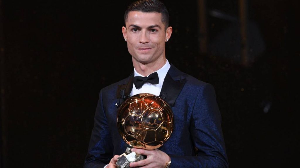 Cristiano Ronaldo with his fifth Ballon d'Or in 2017.