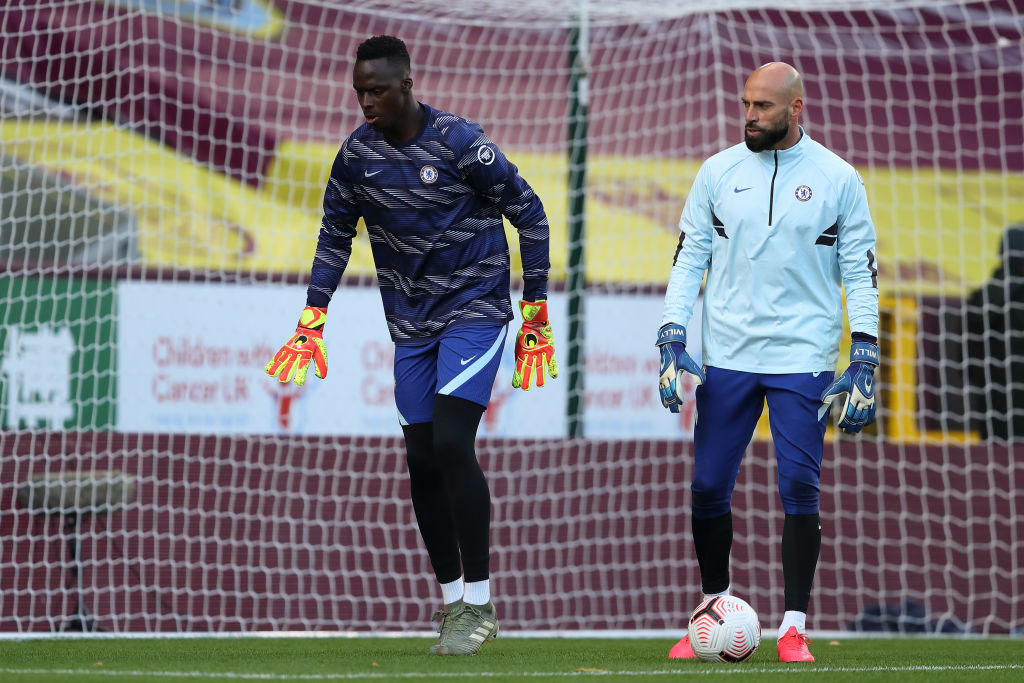 Edouard Mendy and Willy Caballero during a training session with Chelsea.