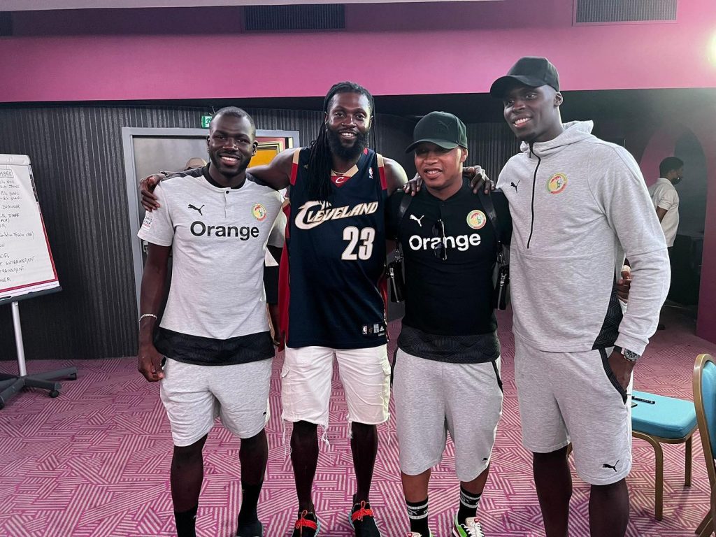 Emmanuel Adebayor alongside Mendy, El Hadji Diouf and Koulibaly ahead of Togo vs Senegal match.