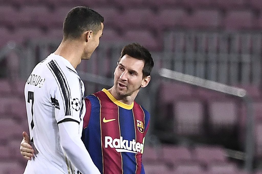 Messi and Ronaldo during a Barça-Juventus clash.