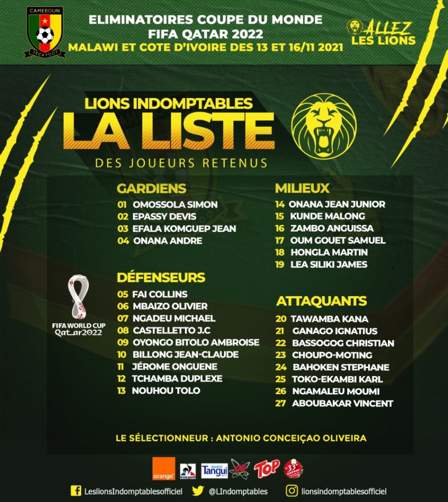 UNCATEGORISED CAMEROON COACH CONCEIÇAO NAMES FINAL SQUAD TO FACE MALAWI ...