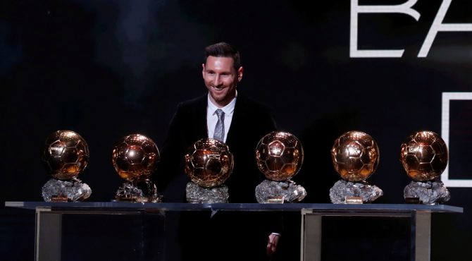Lionel Messi and his six Ballon d'Or.