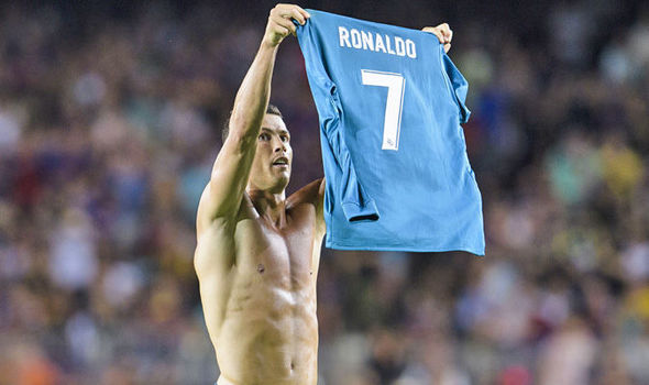 Cristiano Ronaldo celebrating a goal vs Barcelona in El Clasico in 2017.