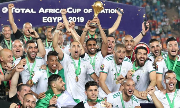 Africa's reigning champions Algeria celebrating their trophy in 2019.