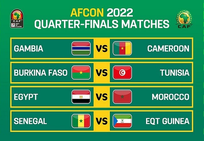 2022 AFCON Quarter-Finals : Match Schedules, Kick-Off Times And Venues