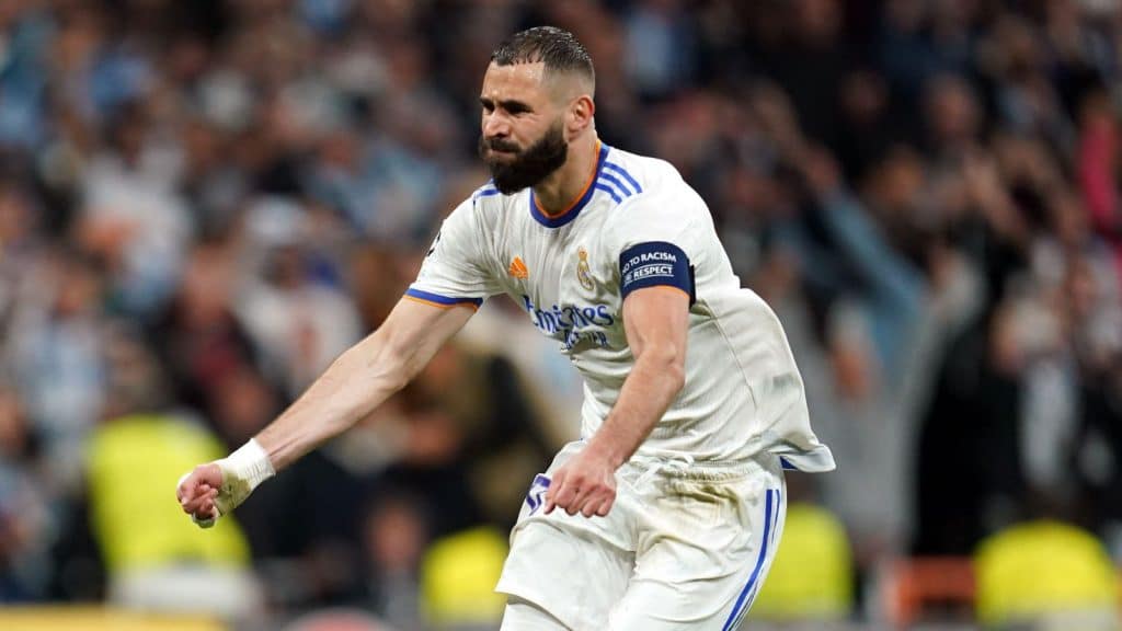 Karim Benzema celebrating against Man City.