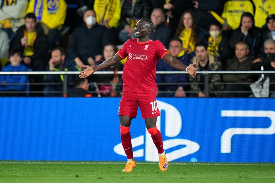 Sadio Mane celebrating against Villarreal.