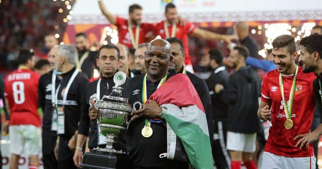 Pitso Mosimane with the CAF Super Cup trophy.