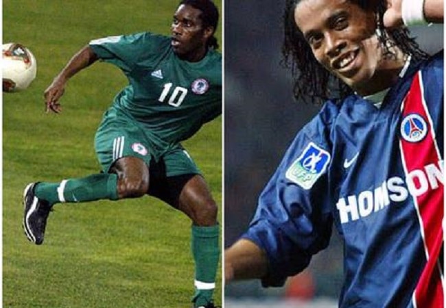 Jay-Jay Okocha shines in legends match to honour Ronaldinho 