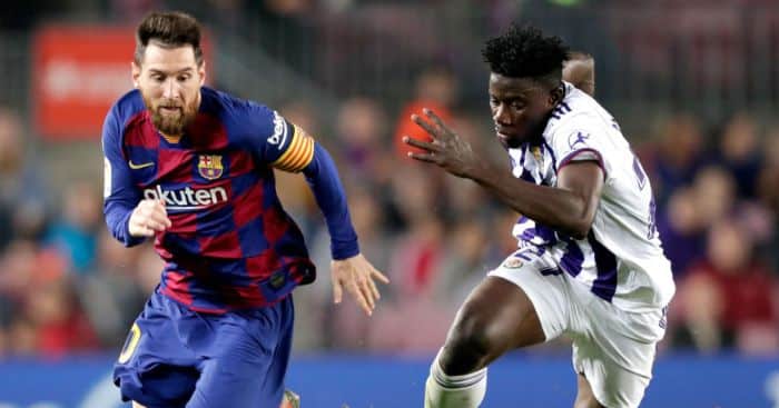 Mohammed Salisu defending against Messi during his time at Valladolid.