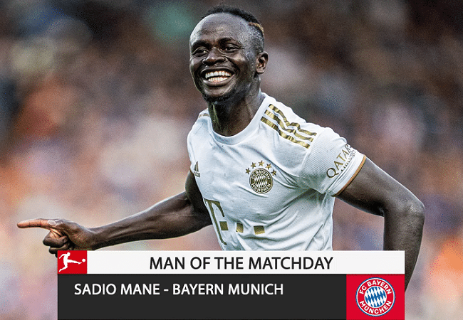 Sadio Mané scores his first goal in a Bayern Munich shirt 