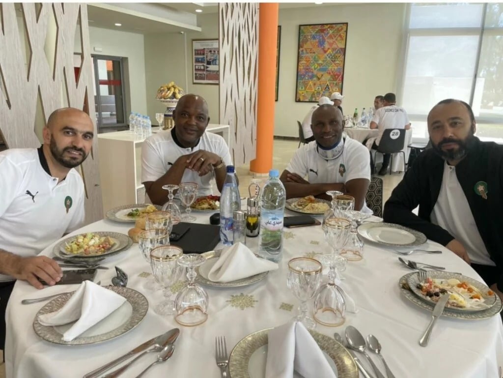 Florent Ibenge alongside Pitso Mosimane and Walid Regragui during a Coaching License course in Morocco.