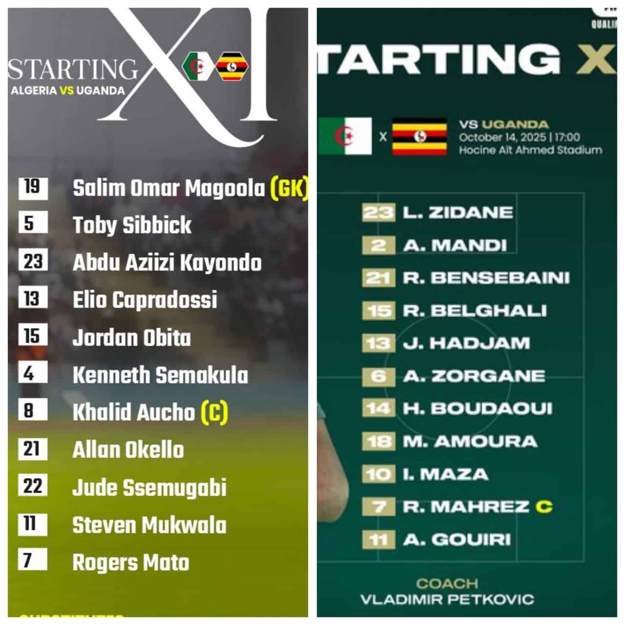 FIFAWCQ: Algeria and Uganda confirmed Lineups - Africa Top Sports