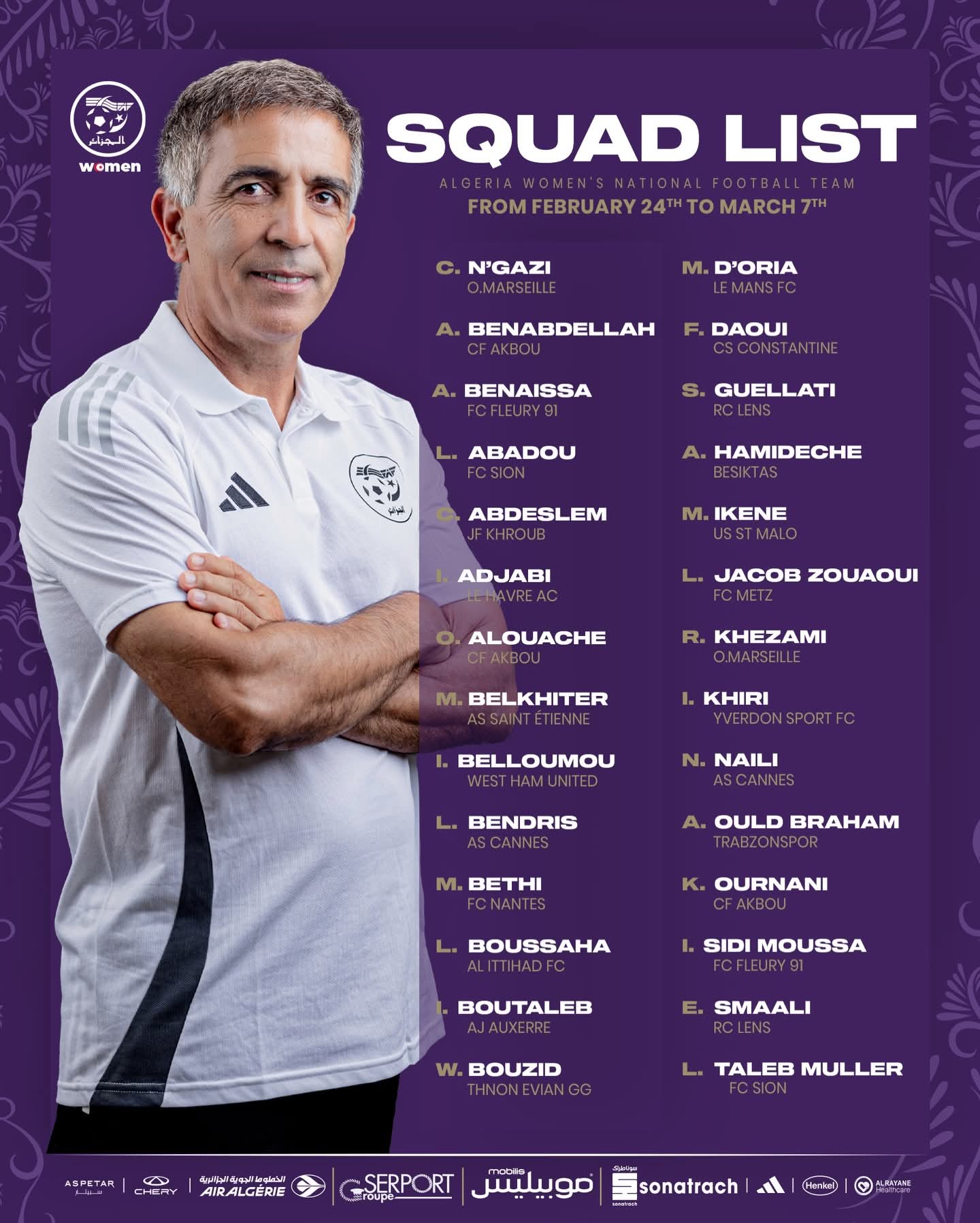 Algeria Unveil Squad for WAFCON 2026 Training Camp, Set for Egypt Double-Header