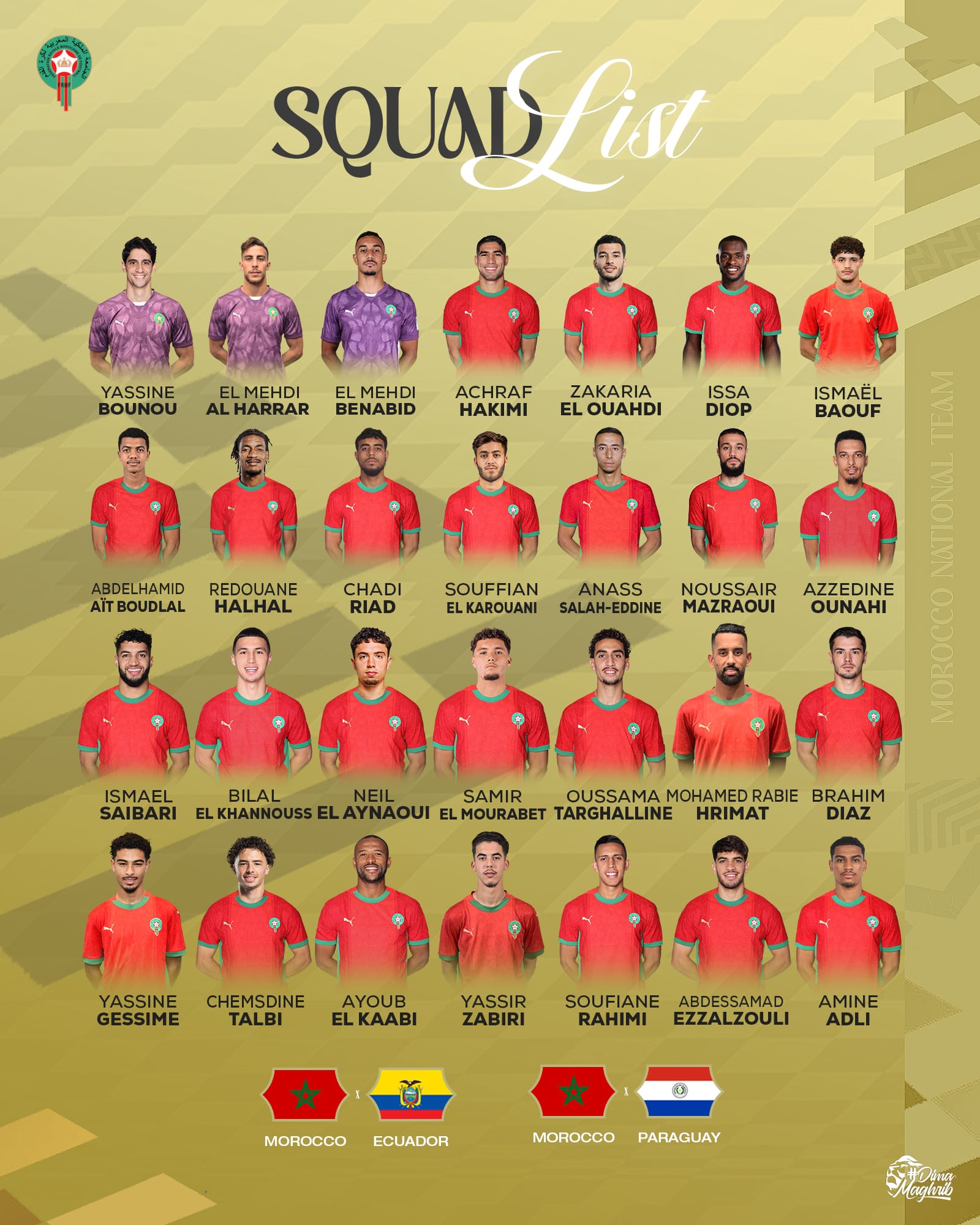 Morocco Unveil Squad for Upcoming International Friendlies Against Ecuador and Paraguay Morocco Unveil Squad for Upcoming International Friendlies Against Ecuador and Paraguay