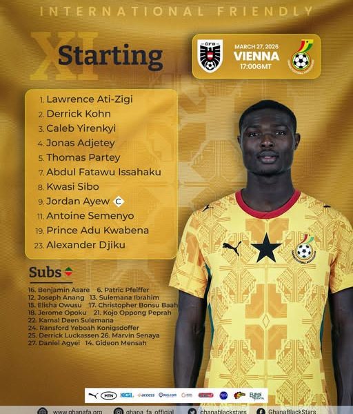 Black Stars confirmed lineup against Austria