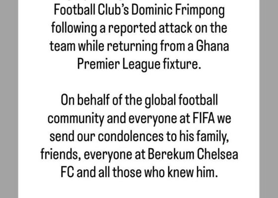 Infantino Leads Global Tributes After Tragic Death of Berekum Chelsea Forward Dominic Frimpong