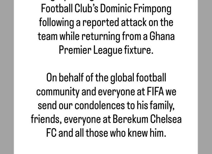 Infantino Leads Global Tributes After Tragic Death of Berekum Chelsea Forward Dominic Frimpong