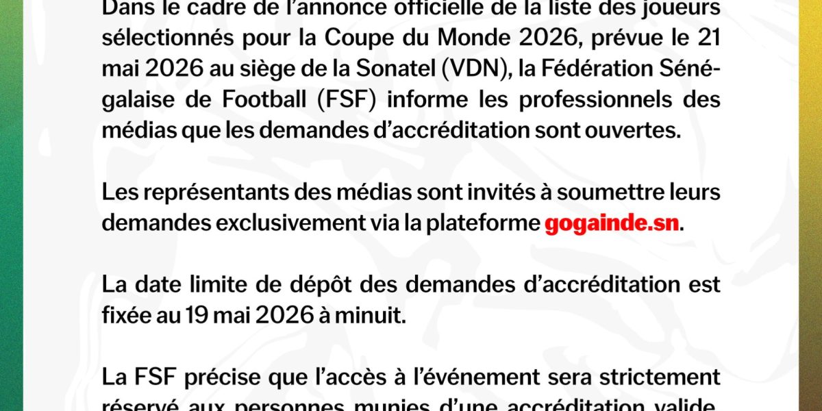Senegal to Unveil 2026 FIFA World Cup Squad on May 21