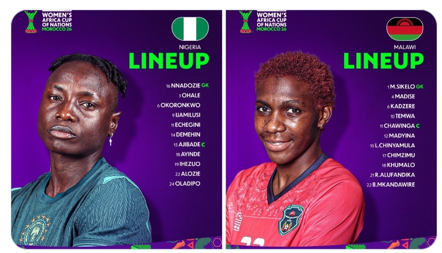 WAFCON 2026: Nigeria Vs Malawi Confirmed Line up