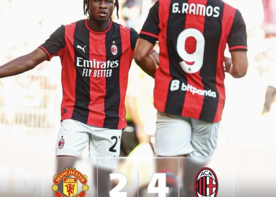 Chukwueze Shines as AC Milan Overcome Manchester United 4-2 in Pre-Season Thriller