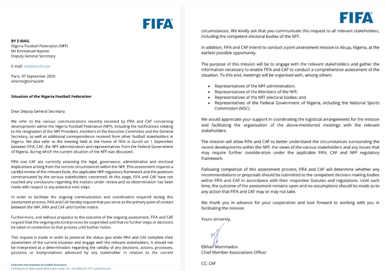 FIFA, CAF Halt Nigeria FA Elections Amid Leadership Crisis